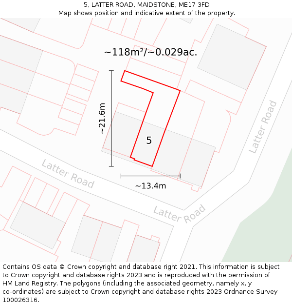 5, LATTER ROAD, MAIDSTONE, ME17 3FD: Plot and title map