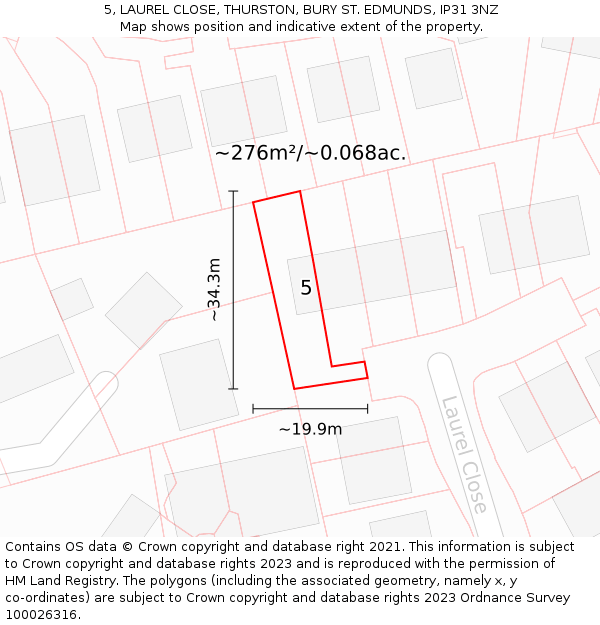 5, LAUREL CLOSE, THURSTON, BURY ST EDMUNDS, IP31 3NZ: Plot and title map