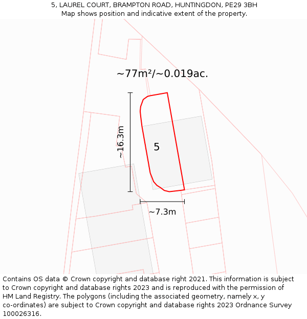 5, LAUREL COURT, BRAMPTON ROAD, HUNTINGDON, PE29 3BH: Plot and title map
