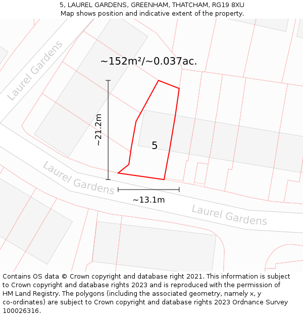 5, LAUREL GARDENS, GREENHAM, THATCHAM, RG19 8XU: Plot and title map