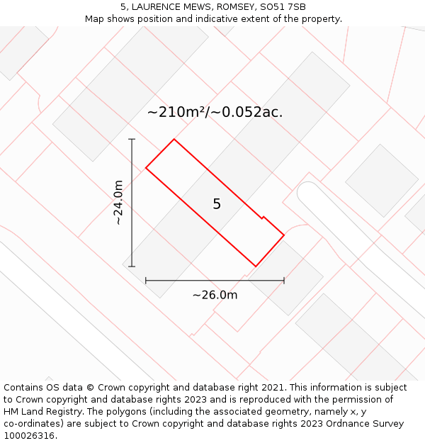 5, LAURENCE MEWS, ROMSEY, SO51 7SB: Plot and title map
