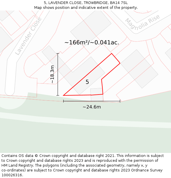 5, LAVENDER CLOSE, TROWBRIDGE, BA14 7SL: Plot and title map