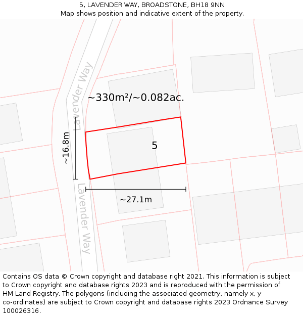 5, LAVENDER WAY, BROADSTONE, BH18 9NN: Plot and title map