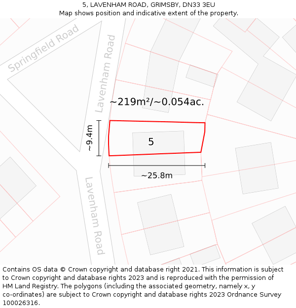 5, LAVENHAM ROAD, GRIMSBY, DN33 3EU: Plot and title map