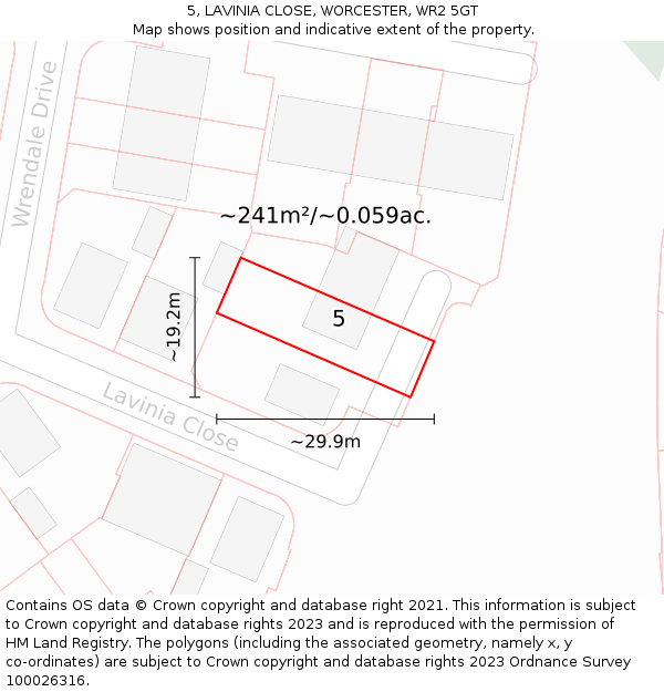 5, LAVINIA CLOSE, WORCESTER, WR2 5GT: Plot and title map