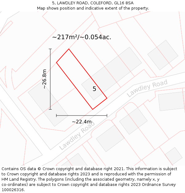 5, LAWDLEY ROAD, COLEFORD, GL16 8SA: Plot and title map