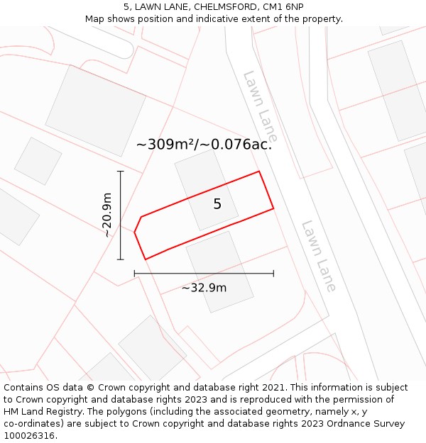 5, LAWN LANE, CHELMSFORD, CM1 6NP: Plot and title map