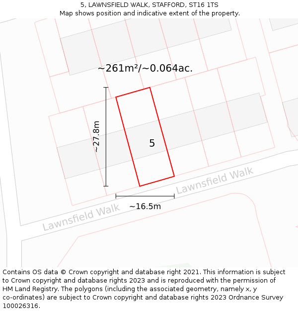 5, LAWNSFIELD WALK, STAFFORD, ST16 1TS: Plot and title map