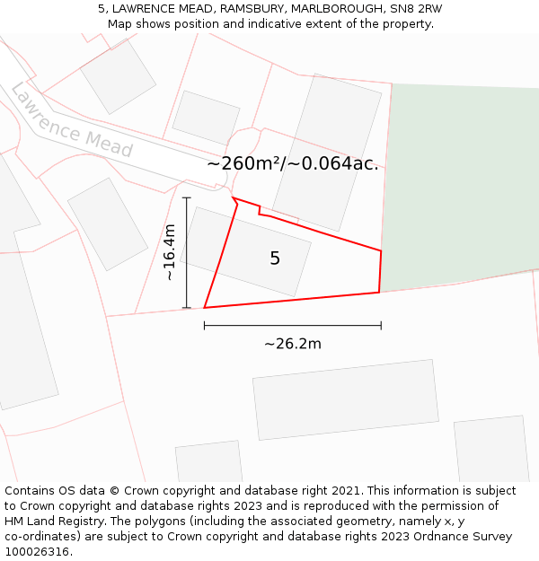 5, LAWRENCE MEAD, RAMSBURY, MARLBOROUGH, SN8 2RW: Plot and title map