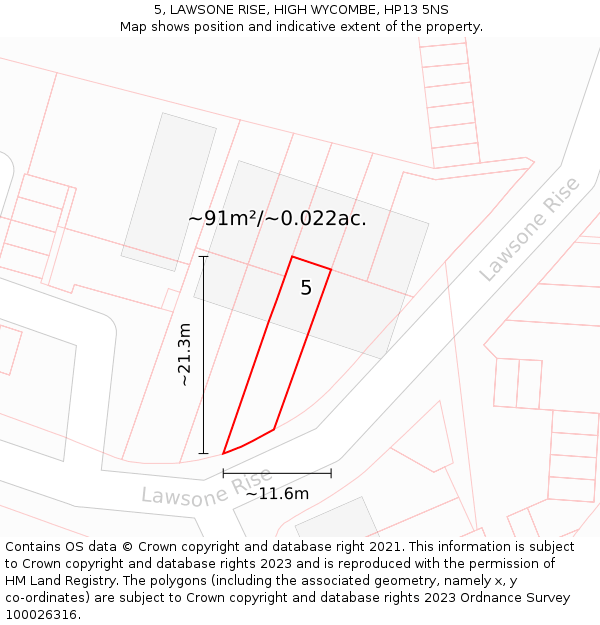 5, LAWSONE RISE, HIGH WYCOMBE, HP13 5NS: Plot and title map