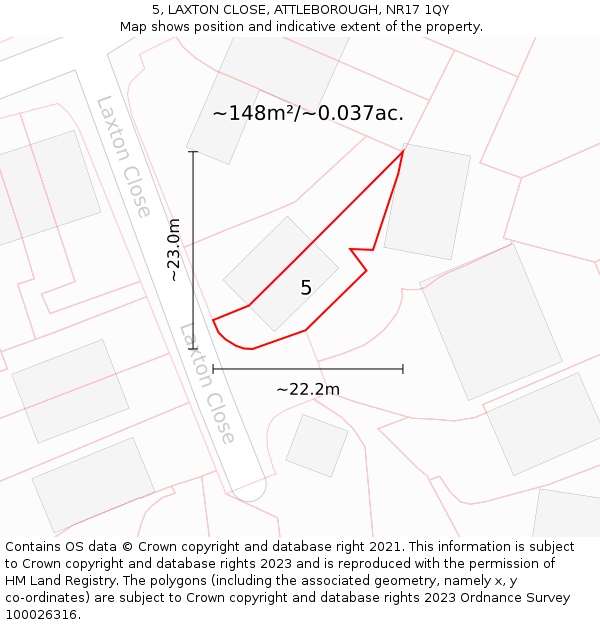 5, LAXTON CLOSE, ATTLEBOROUGH, NR17 1QY: Plot and title map