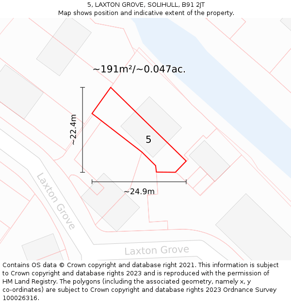 5, LAXTON GROVE, SOLIHULL, B91 2JT: Plot and title map