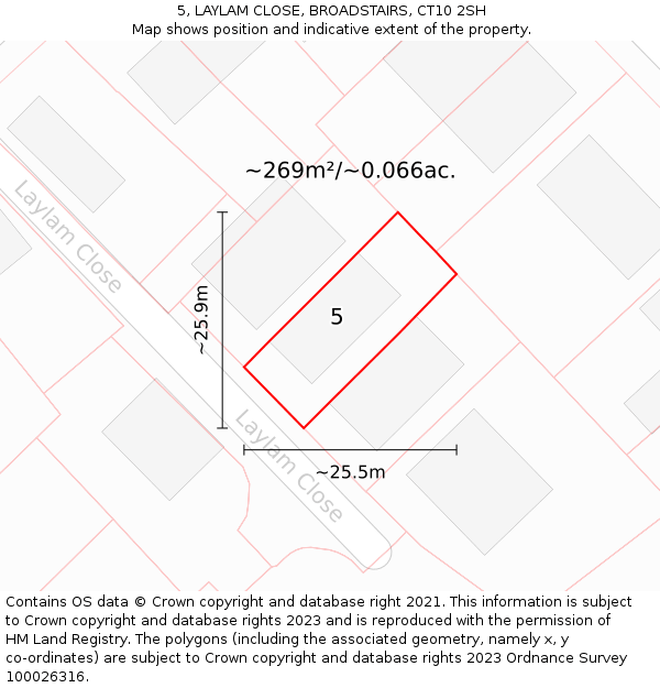 5, LAYLAM CLOSE, BROADSTAIRS, CT10 2SH: Plot and title map
