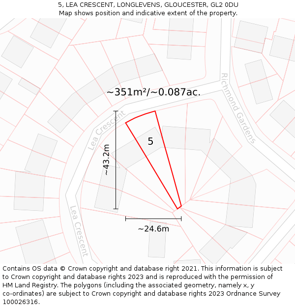 5, LEA CRESCENT, LONGLEVENS, GLOUCESTER, GL2 0DU: Plot and title map