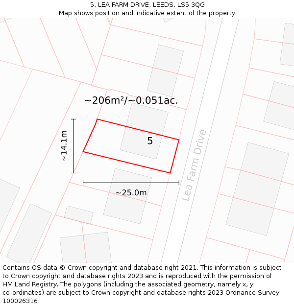 5, LEA FARM DRIVE, LEEDS, LS5 3QG: Plot and title map