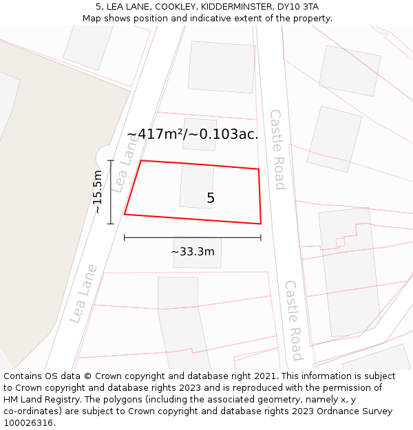 5, LEA LANE, COOKLEY, KIDDERMINSTER, DY10 3TA: Plot and title map