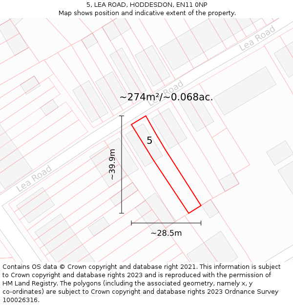 5, LEA ROAD, HODDESDON, EN11 0NP: Plot and title map
