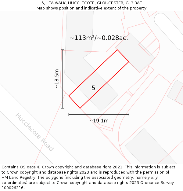 5, LEA WALK, HUCCLECOTE, GLOUCESTER, GL3 3AE: Plot and title map
