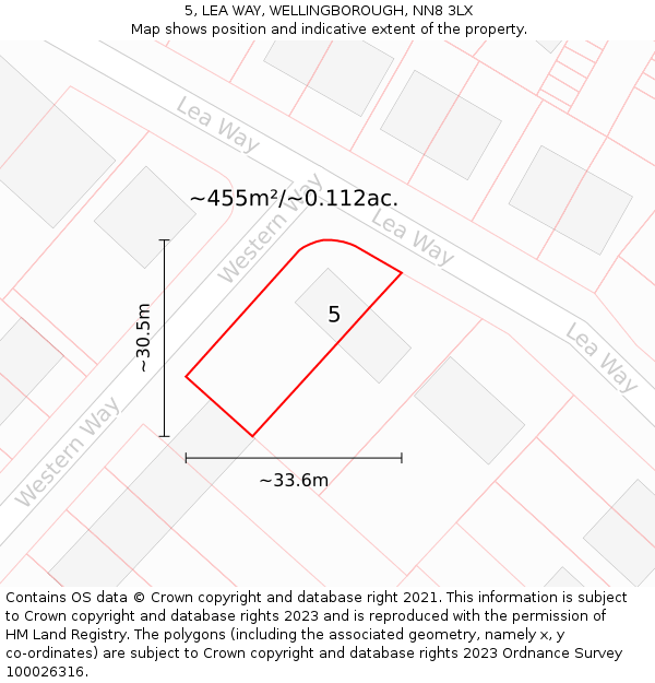 5, LEA WAY, WELLINGBOROUGH, NN8 3LX: Plot and title map