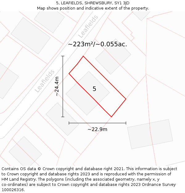 5, LEAFIELDS, SHREWSBURY, SY1 3JD: Plot and title map