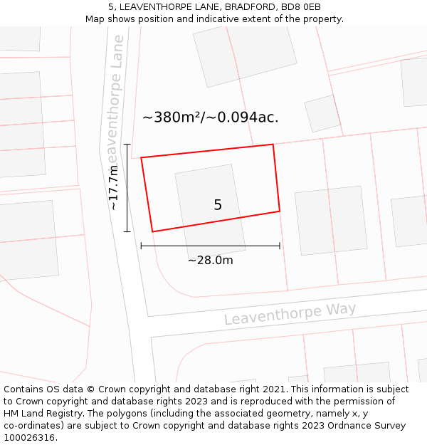 5, LEAVENTHORPE LANE, BRADFORD, BD8 0EB: Plot and title map