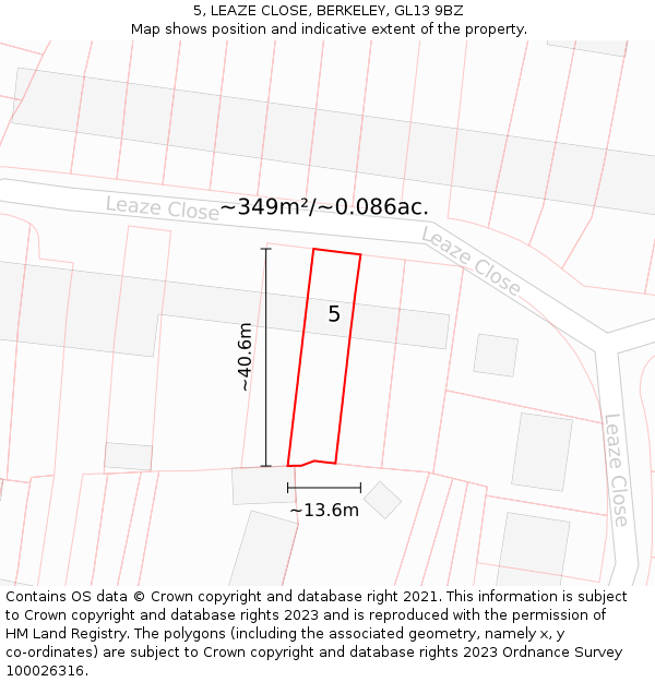 5, LEAZE CLOSE, BERKELEY, GL13 9BZ: Plot and title map