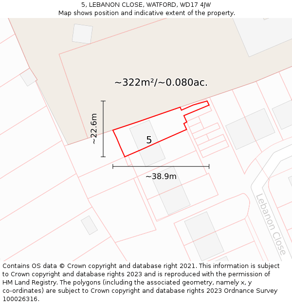 5, LEBANON CLOSE, WATFORD, WD17 4JW: Plot and title map