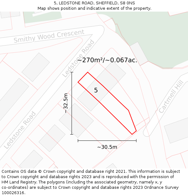 5, LEDSTONE ROAD, SHEFFIELD, S8 0NS: Plot and title map