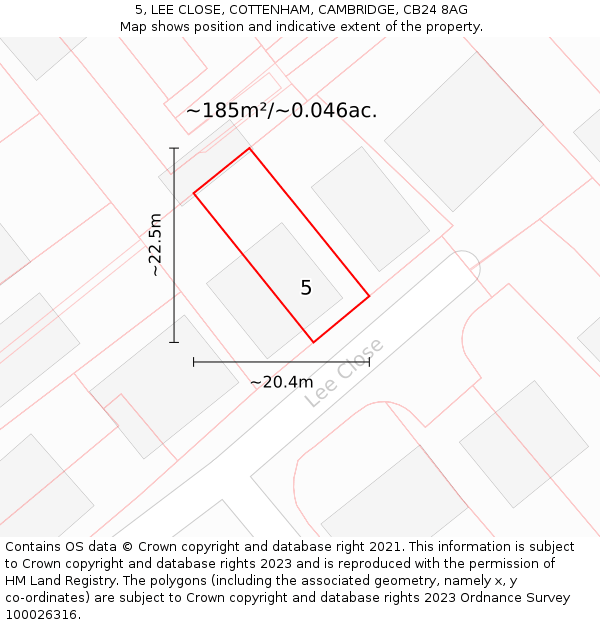 5, LEE CLOSE, COTTENHAM, CAMBRIDGE, CB24 8AG: Plot and title map