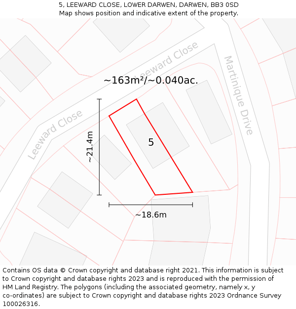 5, LEEWARD CLOSE, LOWER DARWEN, DARWEN, BB3 0SD: Plot and title map