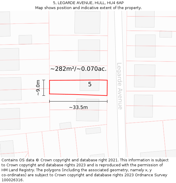 5, LEGARDE AVENUE, HULL, HU4 6AP: Plot and title map