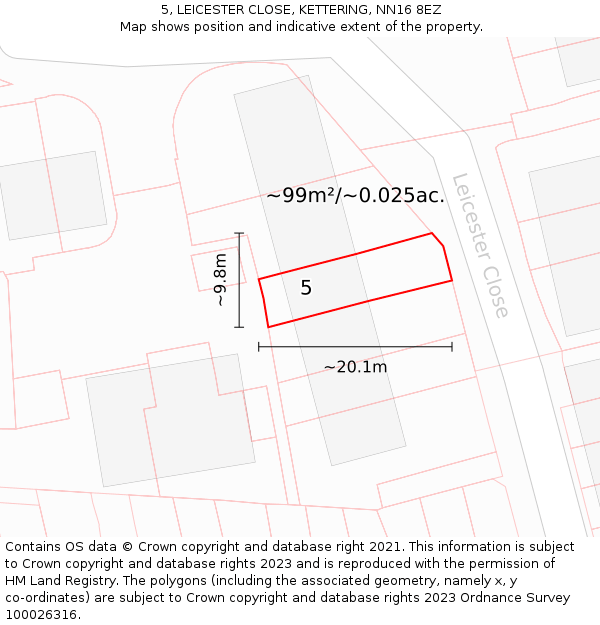 5, LEICESTER CLOSE, KETTERING, NN16 8EZ: Plot and title map