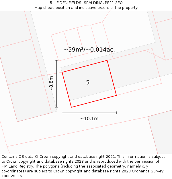 5, LEIDEN FIELDS, SPALDING, PE11 3EQ: Plot and title map