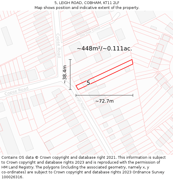 5, LEIGH ROAD, COBHAM, KT11 2LF: Plot and title map