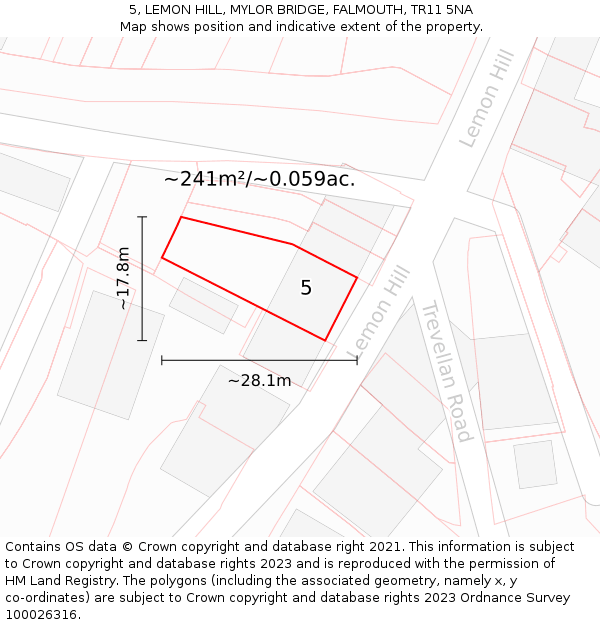5, LEMON HILL, MYLOR BRIDGE, FALMOUTH, TR11 5NA: Plot and title map