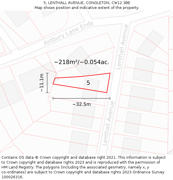 5, LENTHALL AVENUE, CONGLETON, CW12 3BE: Plot and title map
