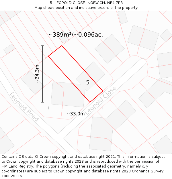5, LEOPOLD CLOSE, NORWICH, NR4 7PR: Plot and title map