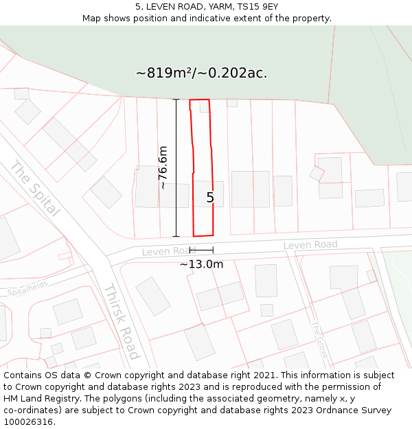5, LEVEN ROAD, YARM, TS15 9EY: Plot and title map
