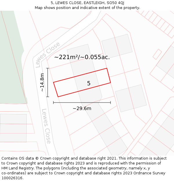 5, LEWES CLOSE, EASTLEIGH, SO50 4QJ: Plot and title map