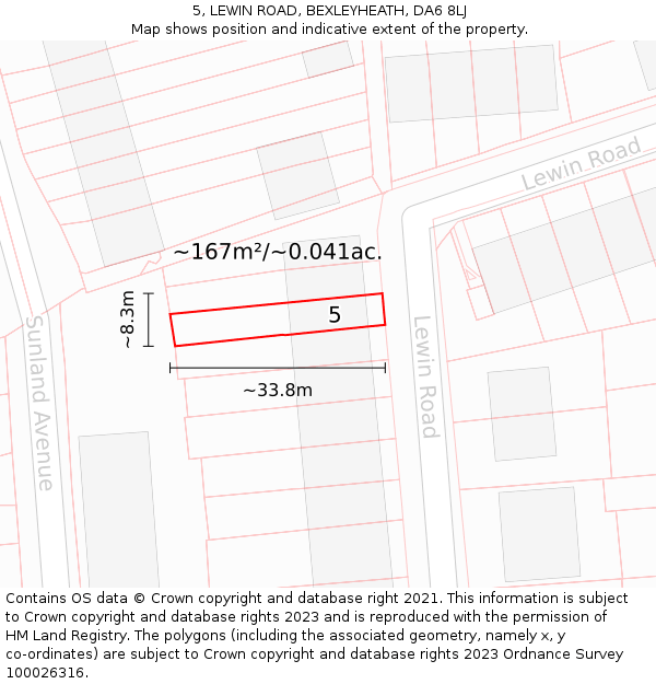 5, LEWIN ROAD, BEXLEYHEATH, DA6 8LJ: Plot and title map