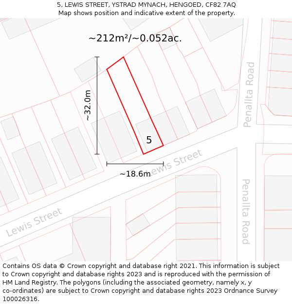 5, LEWIS STREET, YSTRAD MYNACH, HENGOED, CF82 7AQ: Plot and title map