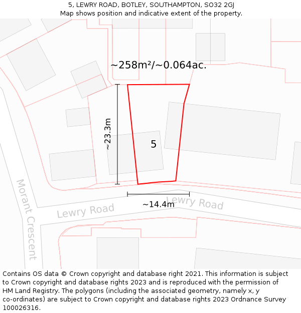 5, LEWRY ROAD, BOTLEY, SOUTHAMPTON, SO32 2GJ: Plot and title map