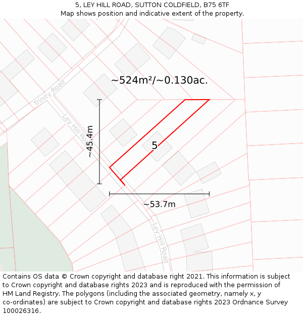 5, LEY HILL ROAD, SUTTON COLDFIELD, B75 6TF: Plot and title map