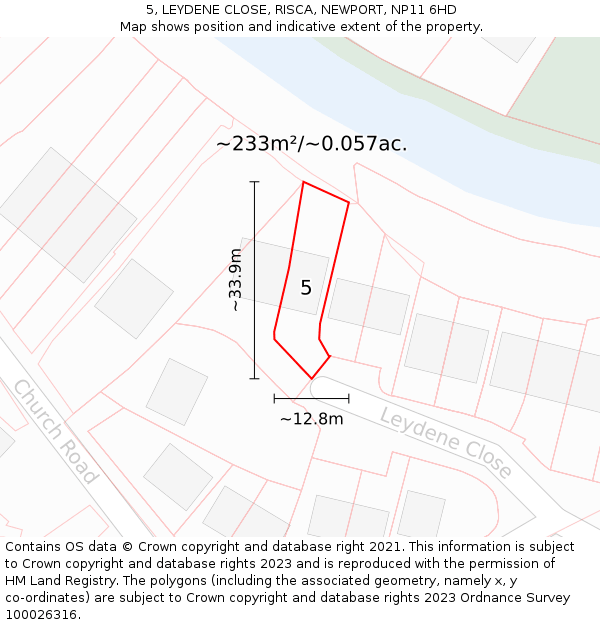 5, LEYDENE CLOSE, RISCA, NEWPORT, NP11 6HD: Plot and title map