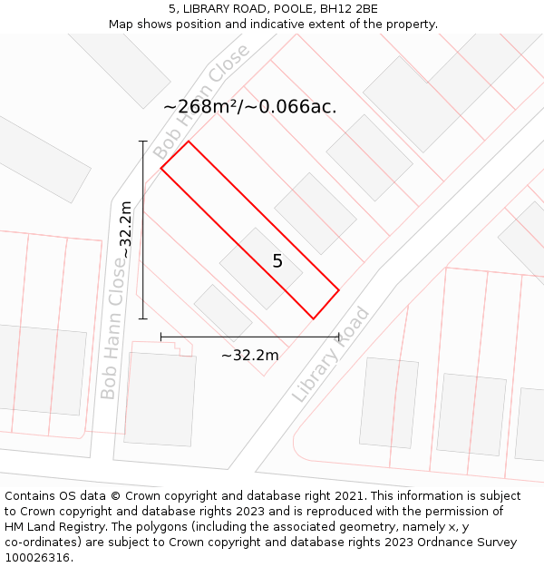 5, LIBRARY ROAD, POOLE, BH12 2BE: Plot and title map