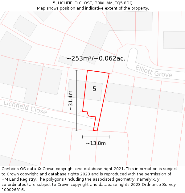 5, LICHFIELD CLOSE, BRIXHAM, TQ5 8DQ: Plot and title map