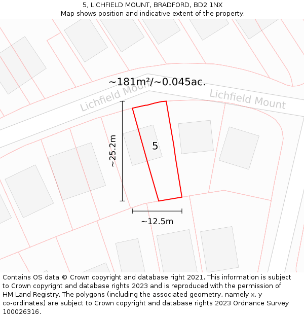 5, LICHFIELD MOUNT, BRADFORD, BD2 1NX: Plot and title map