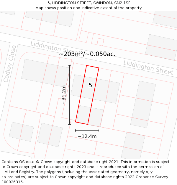5, LIDDINGTON STREET, SWINDON, SN2 1SF: Plot and title map