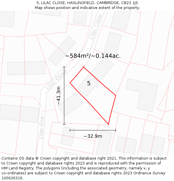 5, LILAC CLOSE, HASLINGFIELD, CAMBRIDGE, CB23 1JS: Plot and title map