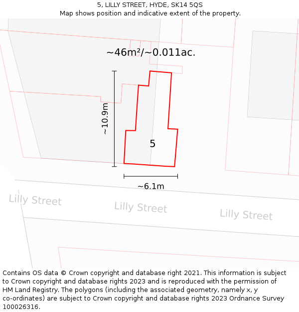 5, LILLY STREET, HYDE, SK14 5QS: Plot and title map
